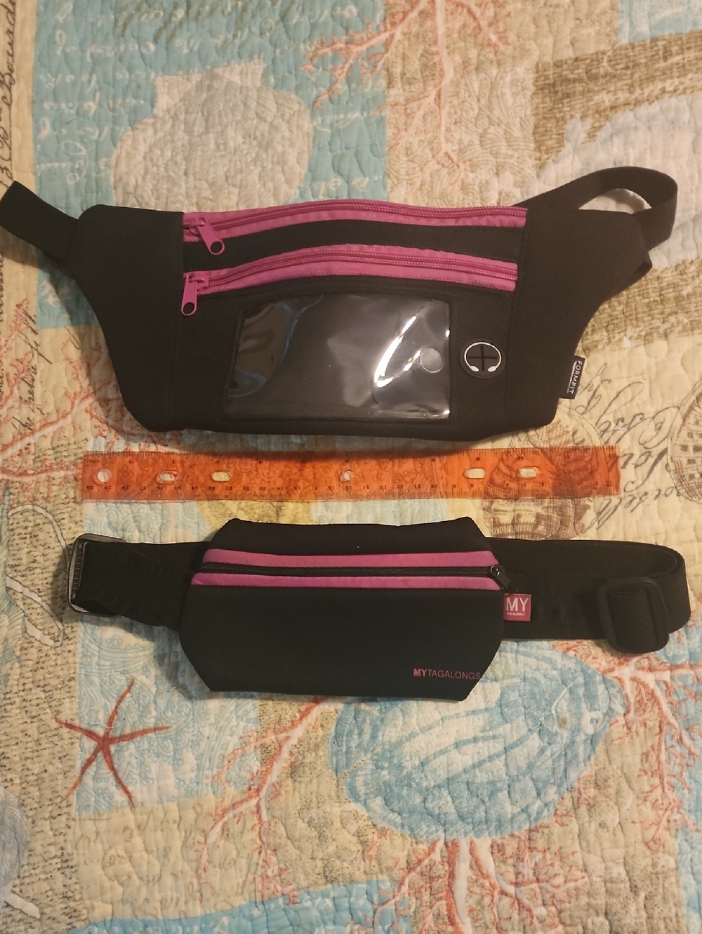 Black Waist Packs with Pink Zippers - Set of 2
